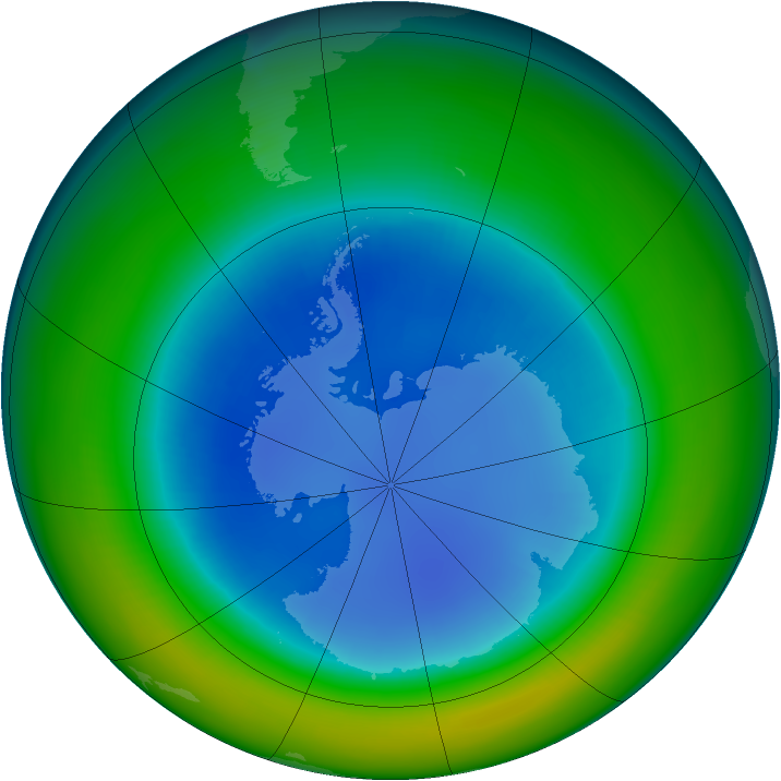 Antarctic ozone map for August 1992